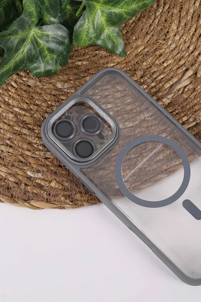 Gri TeknoCase İPhone 16 Pro Max Uyumlu Clear Lüx Case Serisi Lens Hediyeli Sert Silikon Telefon Kılıfı 430747