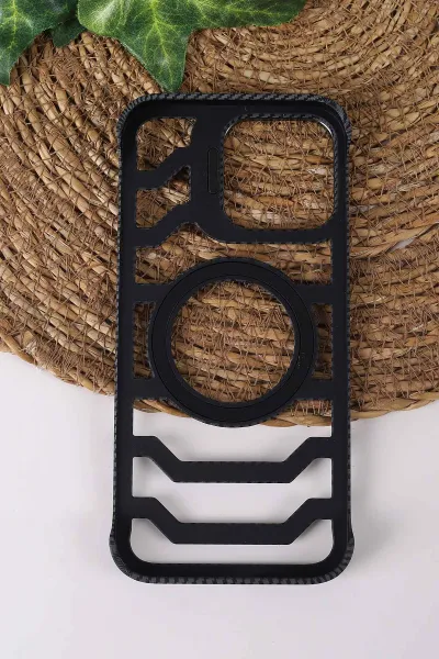 Gri TeknoCase İPhone 16 Pro Max Uyumlu Creative Fiber Case Serisi Lens Hediyeli Vakumlu Sert Silikon Telefon Kılıfı 430928