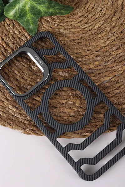 Gri TeknoCase İPhone 16 Pro Max Uyumlu Creative Fiber Case Serisi Lens Hediyeli Vakumlu Sert Silikon Telefon Kılıfı 430928