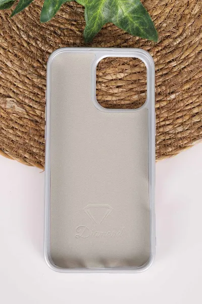 Gri TeknoCase İPhone 16 Pro Max Uyumlu Perfect Diamond Case Serisi Taşlı Lens Hediyeli Sert Silikon Telefon Kılıfı 480850