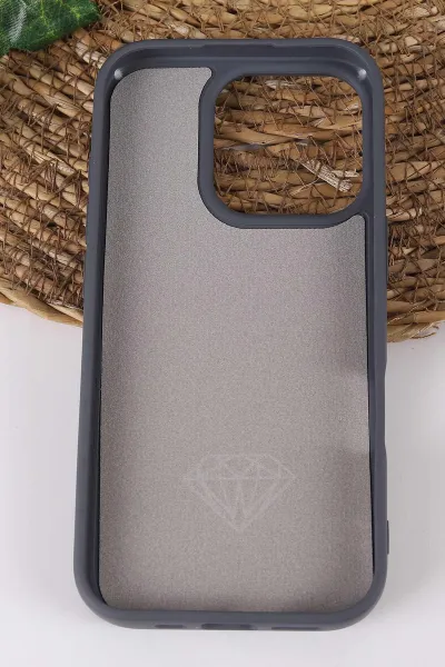 Gri TeknoCase İPhone 16 Pro Uyumlu Afra Diamond Case Serisi Lens Hediyeli Premium Sert Silikon Telefon Kılıfı 430548