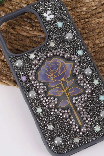 Gri TeknoCase İPhone 16 Pro Uyumlu Afra Diamond Case Serisi Lens Hediyeli Premium Sert Silikon Telefon Kılıfı 430548