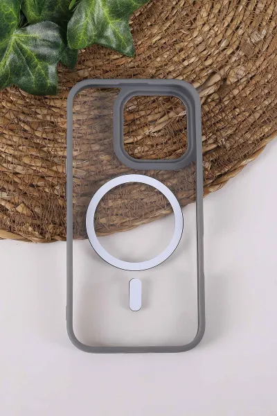 Gri TeknoCase İPhone 16 Pro Uyumlu Clear Lüx Case Serisi Lens Hediyeli Sert Silikon Telefon Kılıfı 430739