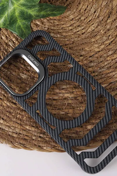 Gri TeknoCase İPhone 16 Pro Uyumlu Creative Fiber Case Serisi Lens Hediyeli Vakumlu Sert Silikon Telefon Kılıfı 430924