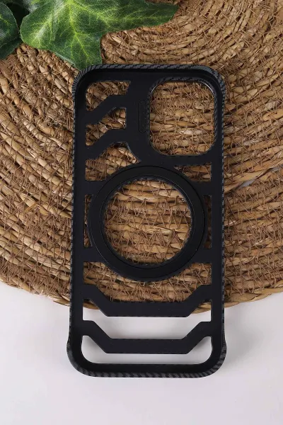 Gri TeknoCase İPhone 16 Pro Uyumlu Creative Fiber Case Serisi Lens Hediyeli Vakumlu Sert Silikon Telefon Kılıfı 430924