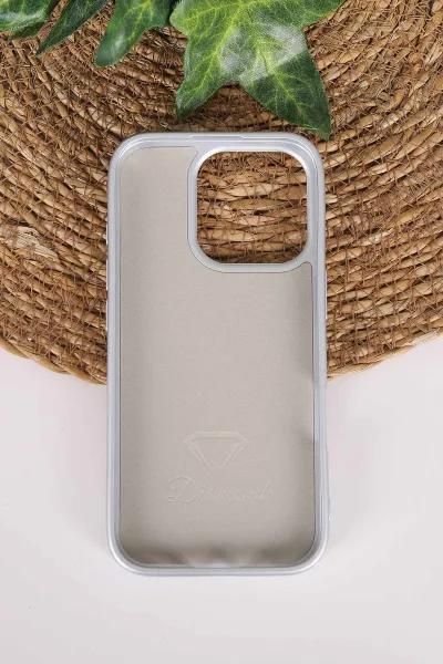 Gri TeknoCase İPhone 16 Pro Uyumlu Perfect Diamond Case Serisi Taşlı Lens Hediyeli Sert Silikon Telefon Kılıfı 480840