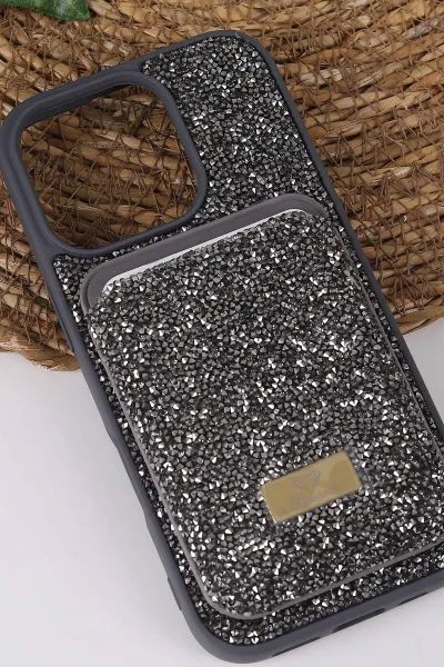 Gri TeknoCase İPhone 16 Pro Uyumlu Viola Diamond Case Serisi Kartlıklı Lens Hediyeli Sert Silikon Telefon Kılıfı 430842