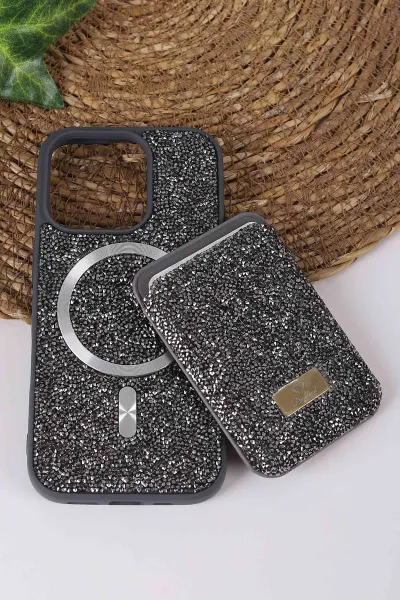 Gri TeknoCase İPhone 16 Pro Uyumlu Viola Diamond Case Serisi Kartlıklı Lens Hediyeli Sert Silikon Telefon Kılıfı 430842