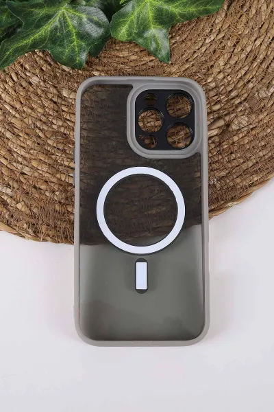 Gri TeknoCase İPhone 16 Pro Uyumlu Wesley Case Serisi Magsafe Özellikli Transparan Sert Silikon Telefon Kılıfı 430652