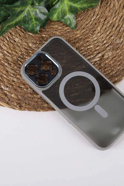 Gri TeknoCase İPhone 16 Pro Uyumlu Wesley Case Serisi Magsafe Özellikli Transparan Sert Silikon Telefon Kılıfı 430652