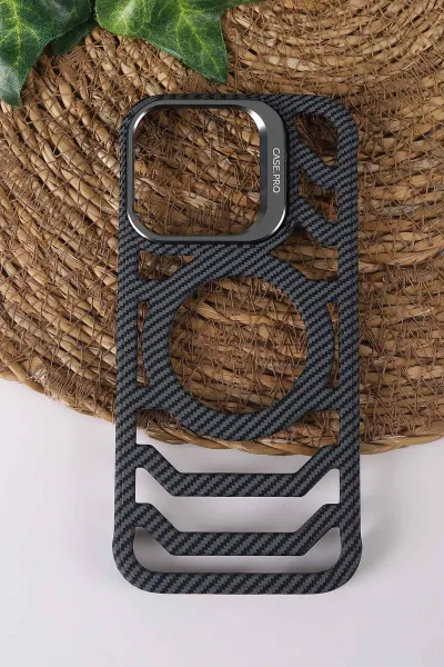 Gri TeknoCase İPhone 16 Uyumlu Creative Fiber Case Serisi Lens Hediyeli Vakumlu Sert Silikon Telefon Kılıfı 430916