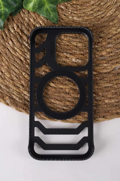 Gri TeknoCase İPhone 16 Uyumlu Creative Fiber Case Serisi Lens Hediyeli Vakumlu Sert Silikon Telefon Kılıfı 430916