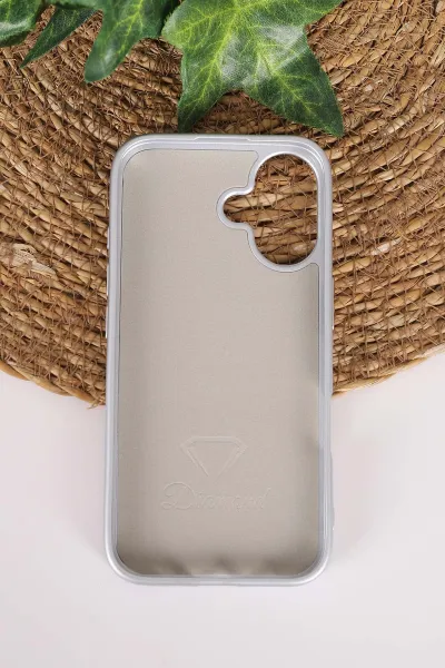 Gri TeknoCase İPhone 16 Uyumlu Perfect Diamond Case Serisi Taşlı Lens Hediyeli Sert Silikon Telefon Kılıfı 480834