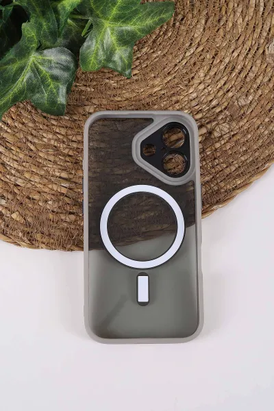 Gri TeknoCase İPhone 16 Uyumlu Wesley Case Serisi Magsafe Özellikli Transparan Sert Silikon Telefon Kılıfı 430634