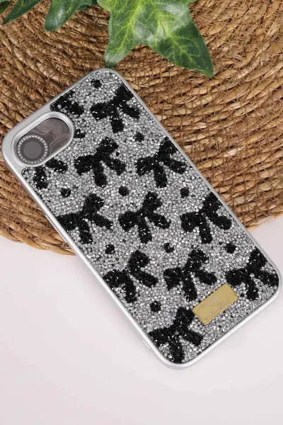 Gri TeknoCase İPhone 16E & 17E Uyumlu Perfect Diamond Case Serisi Taşlı Lens Hediyeli Sert Silikon Telefon Kılıfı 480893