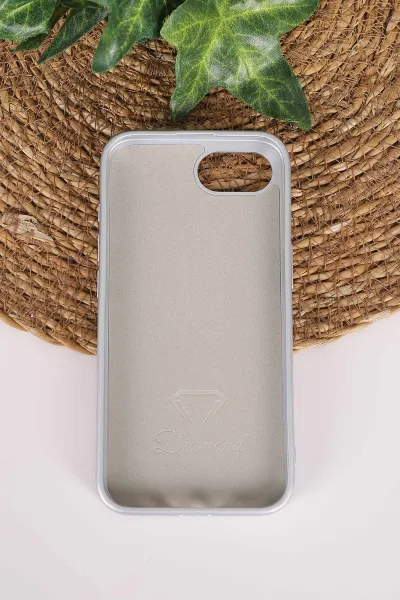 Gri TeknoCase İPhone 16E & 17E Uyumlu Perfect Diamond Case Serisi Taşlı Lens Hediyeli Sert Silikon Telefon Kılıfı 480893