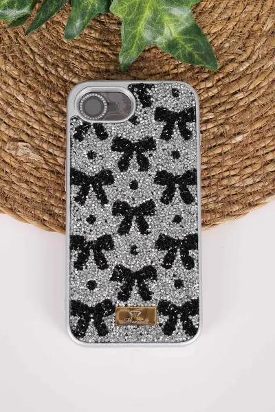Gri TeknoCase İPhone 16E & 17E Uyumlu Perfect Diamond Case Serisi Taşlı Lens Hediyeli Sert Silikon Telefon Kılıfı 480893