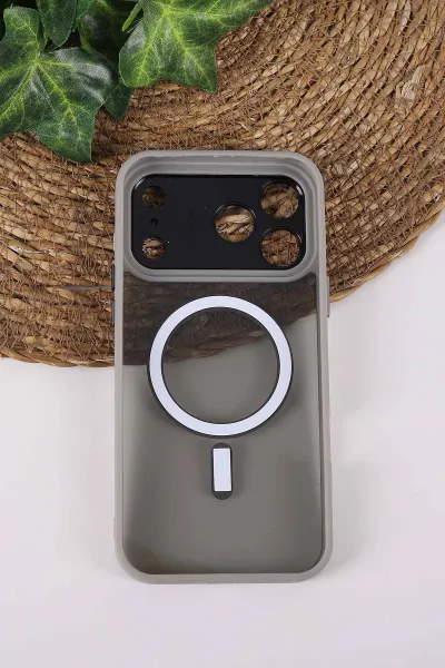 Gri TeknoCase İPhone 17 Pro Max Uyumlu Wesley Case Serisi Magsafe Özellikli Transparan Sert Silikon Telefon Kılıfı 430673