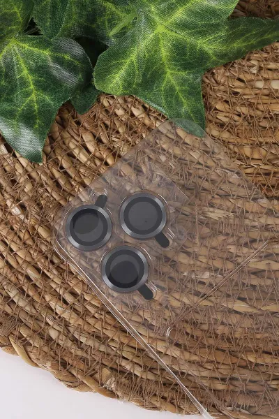 Gri TeknoCase İPhone 17 Pro Uyumlu Clear Lüx Case Serisi Lens Hediyeli Sert Silikon Telefon Kılıfı 430759