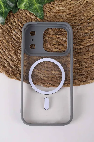 Gri TeknoCase İPhone 17 Pro Uyumlu Clear Lüx Case Serisi Lens Hediyeli Sert Silikon Telefon Kılıfı 430759