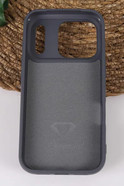 Gri TeknoCase İPhone 17 Pro Uyumlu Viola Diamond Case Serisi Kartlıklı Lens Hediyeli Sert Silikon Telefon Kılıfı 430866