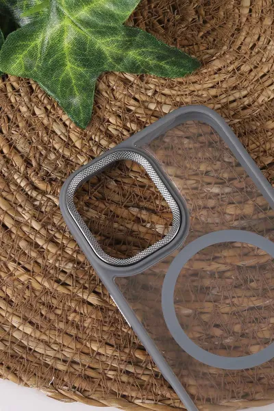 Gri TeknoCase İPhone 17 Uyumlu Clear Lüx Case Serisi Lens Hediyeli Sert Silikon Telefon Kılıfı 430753