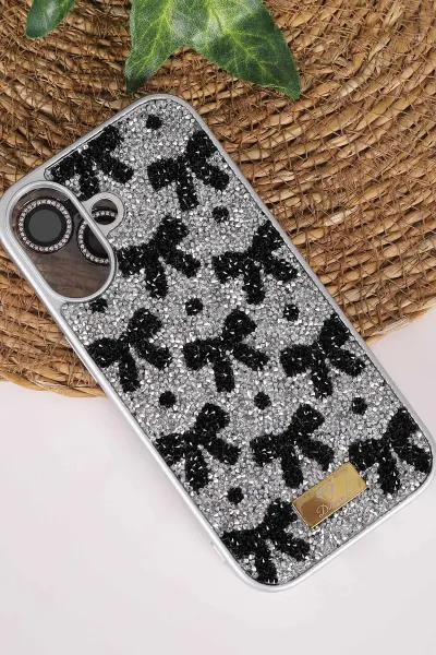 Gri TeknoCase İPhone 17 Uyumlu Perfect Diamond Case Serisi Taşlı Lens Hediyeli Sert Silikon Telefon Kılıfı 480856