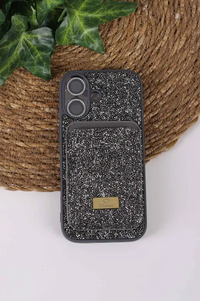 Gri TeknoCase İPhone 17 Uyumlu Viola Diamond Case Serisi Kartlıklı Lens Hediyeli Sert Silikon Telefon Kılıfı 430859