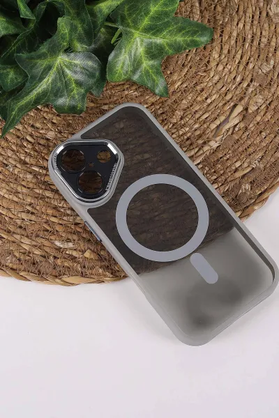 Gri TeknoCase İPhone 17 Uyumlu Wesley Case Serisi Magsafe Özellikli Transparan Sert Silikon Telefon Kılıfı 430661