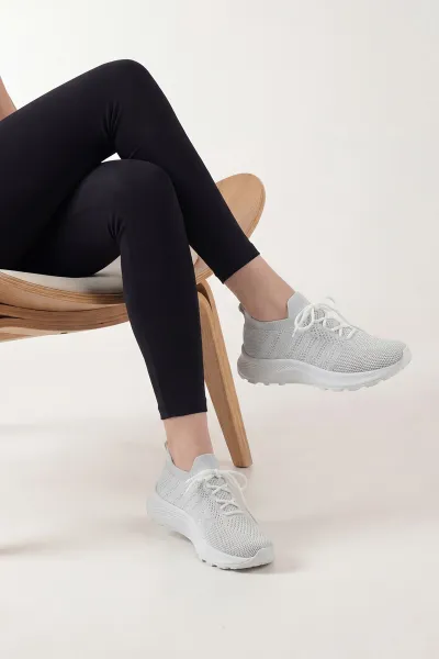 Gri Triko Bağcıklı Spor Ayakkabı 443372