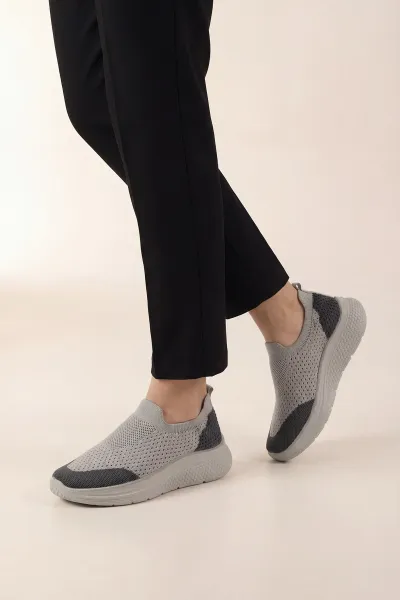 Gri Triko Bağcıksız Kadın Spor Ayakkabı 438490
