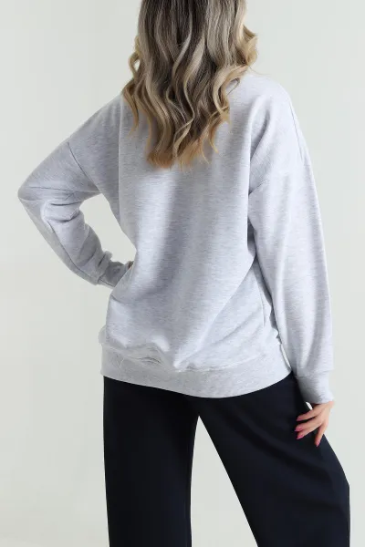 Gri Üç İp Bisiklet Yaka Kadın Sweat 483667
