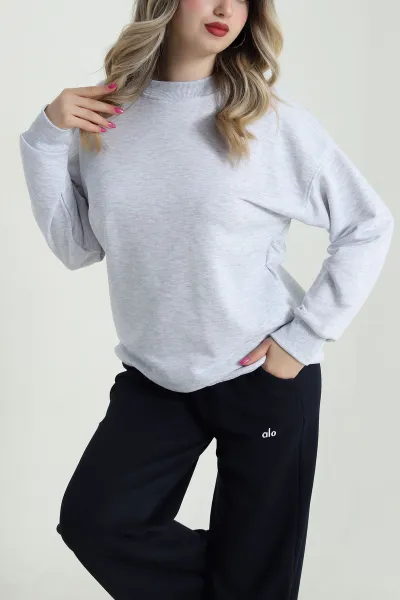 Gri Üç İp Bisiklet Yaka Kadın Sweat 483667