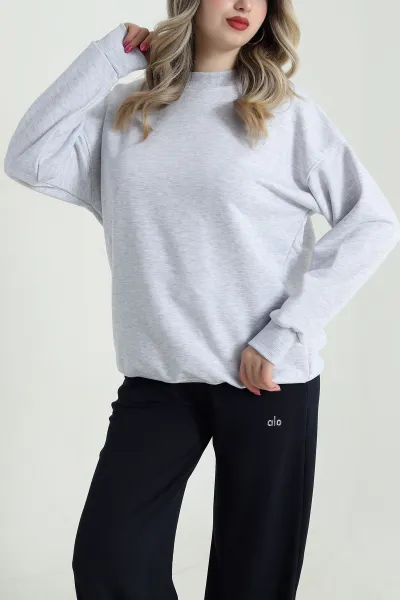 Gri Üç İp Bisiklet Yaka Kadın Sweat 483667