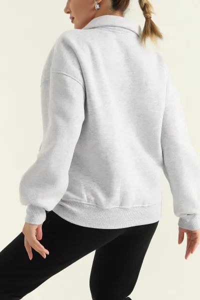 Gri Üç İp İçi Şardonlu Bayan Sweat 312678