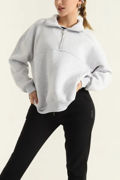 Gri Üç İp İçi Şardonlu Bayan Sweat 312678