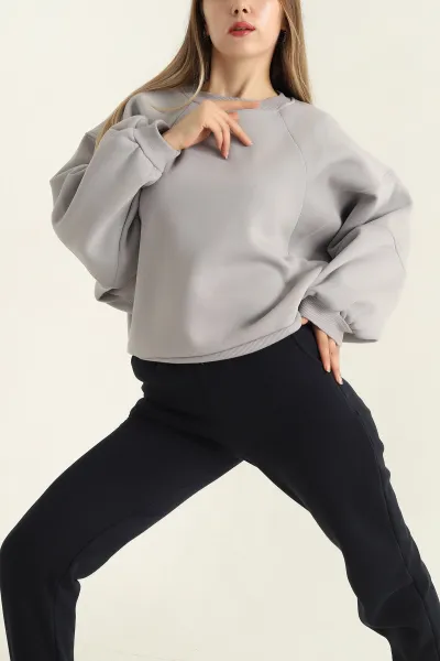 Gri Üç İp Şardonlu Bayan Sweat 307041