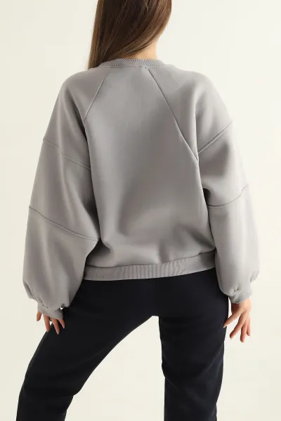 Gri Üç İp Şardonlu Bayan Sweat 307041