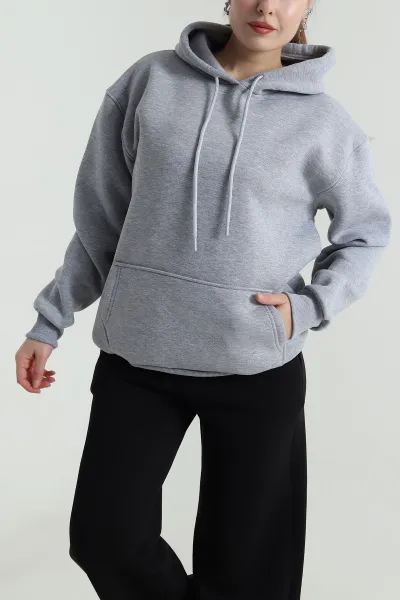 Gri Üç İplik Şardonlu Kadın Sweat 496732