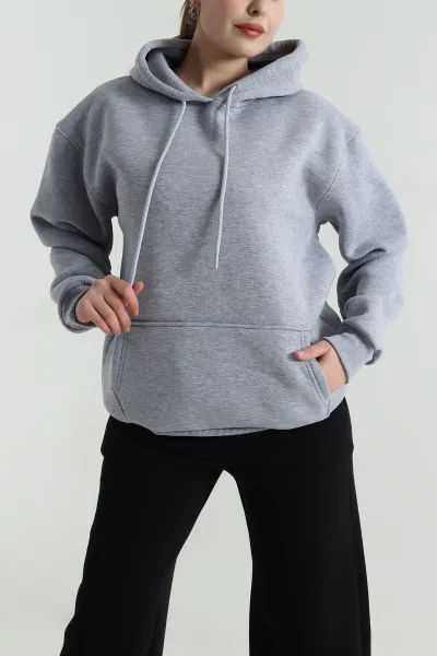 Gri Üç İplik Şardonlu Kadın Sweat 496732
