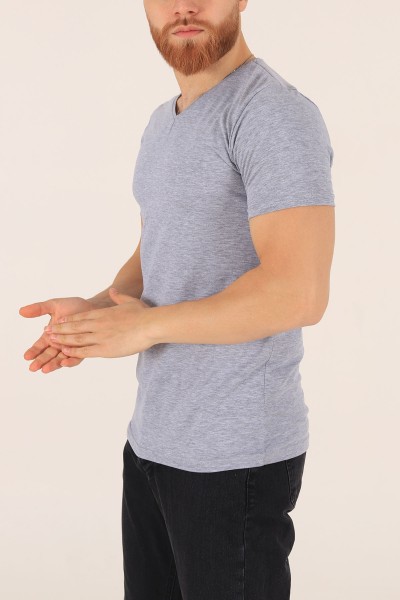Gri V Yaka Basic Erkek Tişört 172982