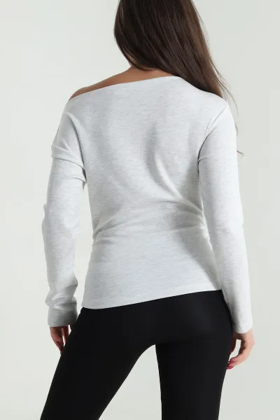 Gri Yanı Büzgülü Modal Kadın Bluz 492235