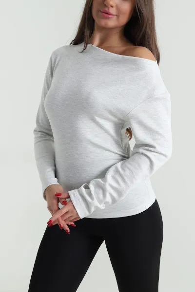 Gri Yanı Büzgülü Modal Kadın Bluz 492235