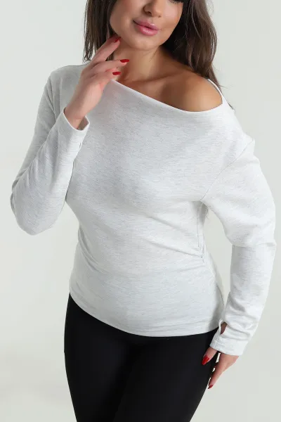 Gri Yanı Büzgülü Modal Kadın Bluz 492235