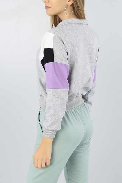 Gri Yarım Fermuarlı Bayan Crop Sweat 52442