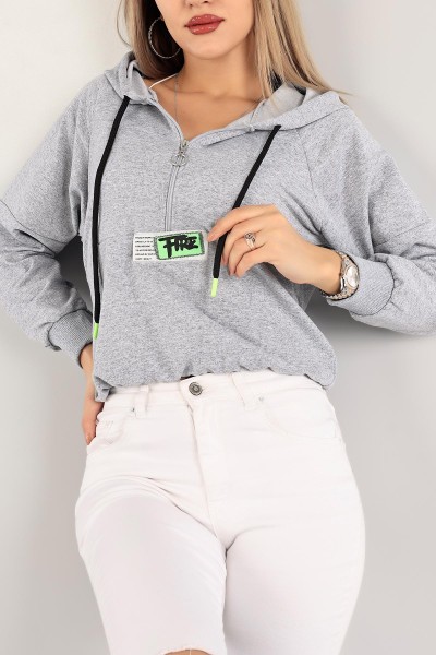 Gri Yarım Fermuarlı Beli Lastikli Sweat 140685