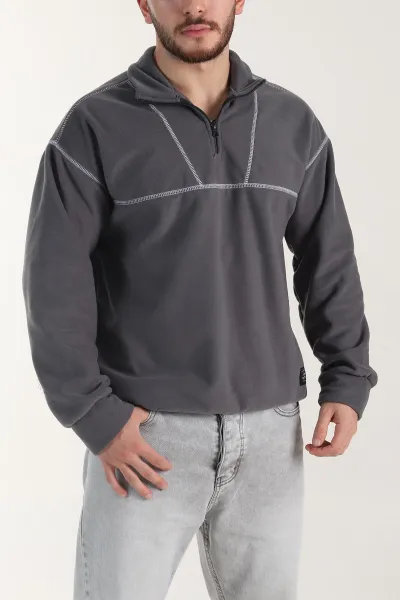 gri-yarim-fermuarli-dik-yaka-dikis-detayli-polar-kumas-erkek-sweatshirt-404323