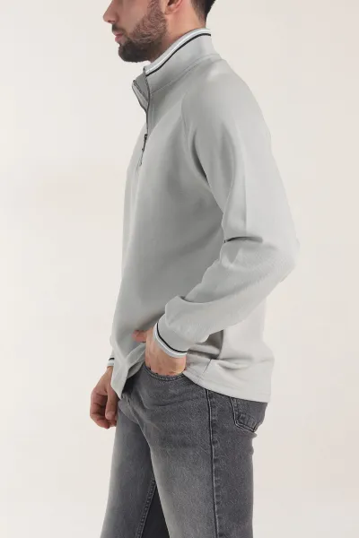Gri Yarım Fermuarlı Dik Yaka Erkek Sweatshirt 406952