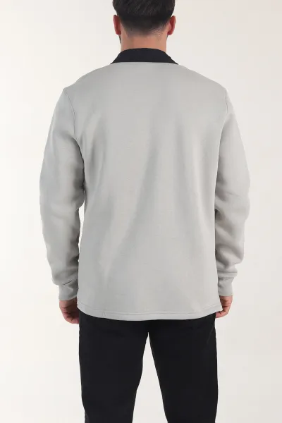 Gri Yarım Fermuarlı Üç İp Şardonlu Polo Yaka Erkek Sweatshirt 406132
