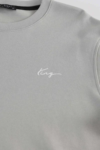 Gri Yazı Detaylı Bisiklet Yaka Erkek Sweatshirt 396929